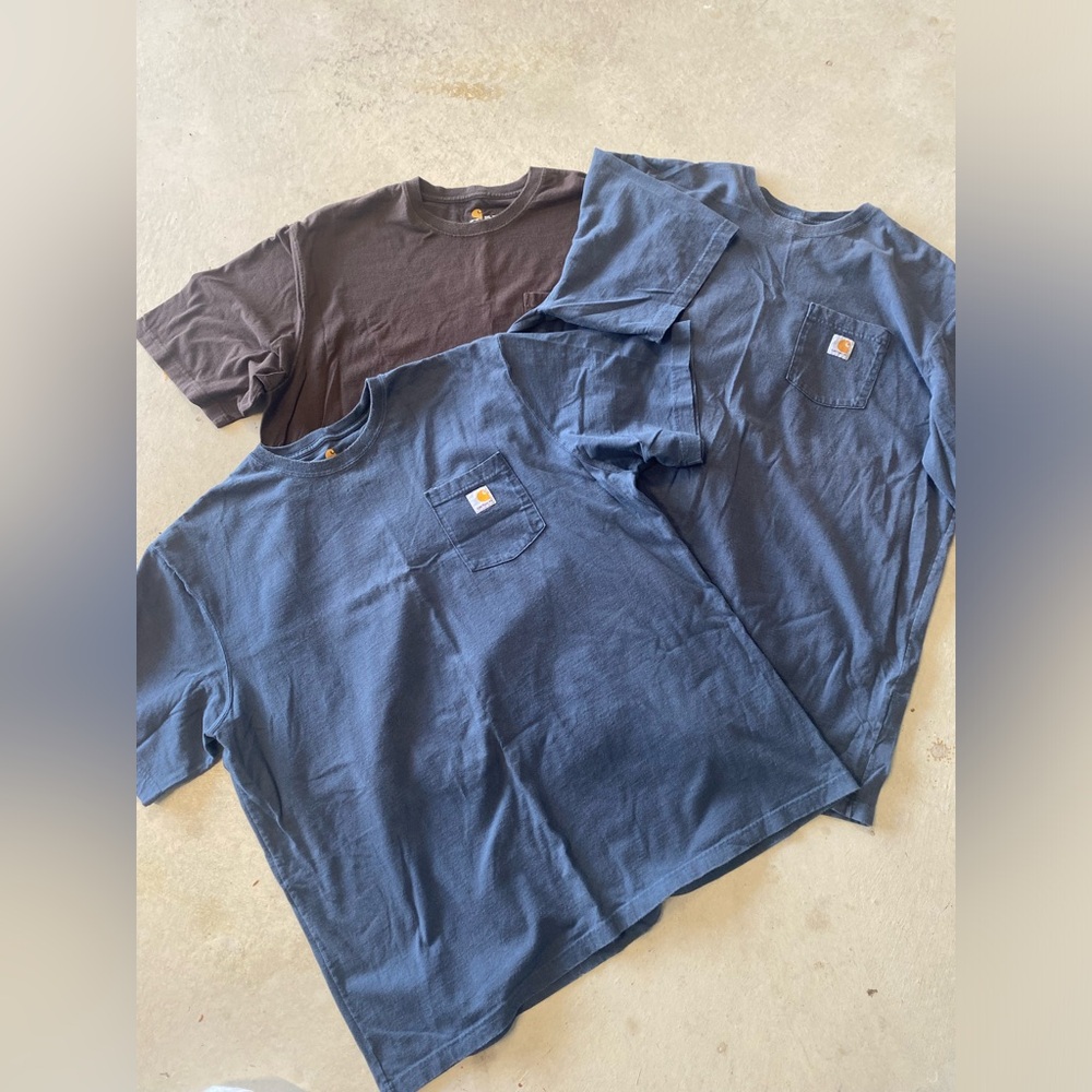 Carhartt Men's Short Sleeve Pocket T-Shirt - Navy & Brown XXL Tall Set of Three